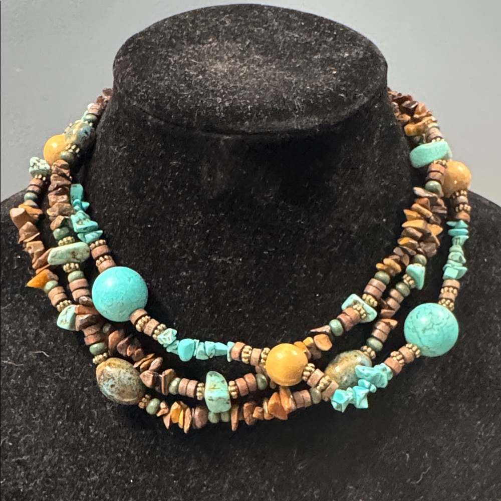 Turquoise and Brown Beaded Necklace
